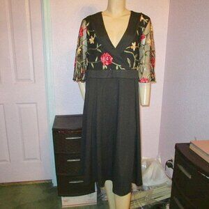 Floral Embroidered Overlay Sheer Mesh Black Fairy Dress 2X Whimsigoth Witchy NWT